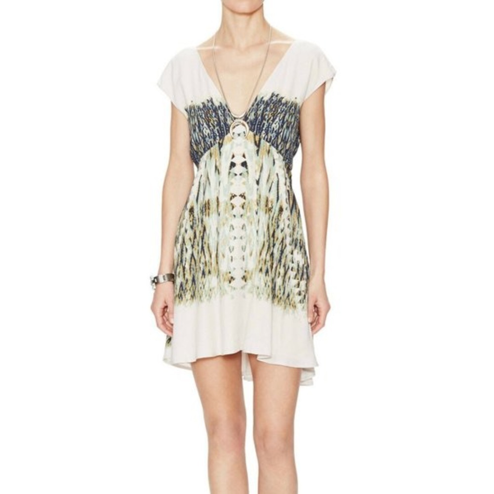Free people boho V-Neck Patterned Dress chic mini babydoll Anthropologie small